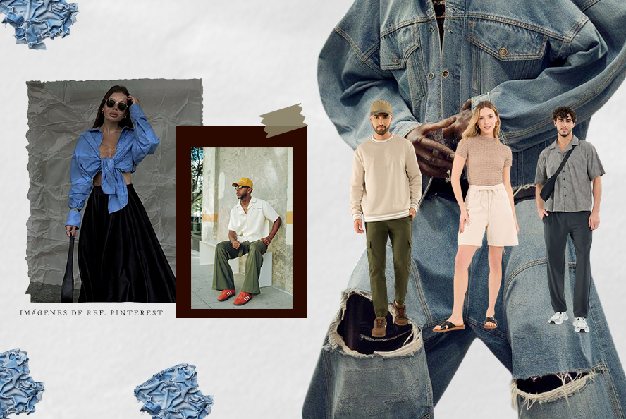 Hombres y mujeres con prendas de moda