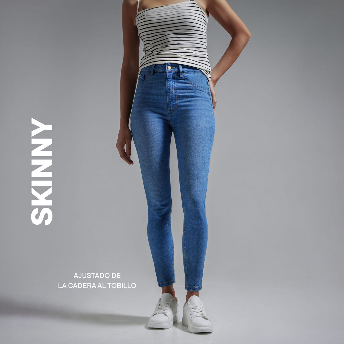 Jean Tipo Skinny Con Ruedo Desflecado, Azul, hi-res