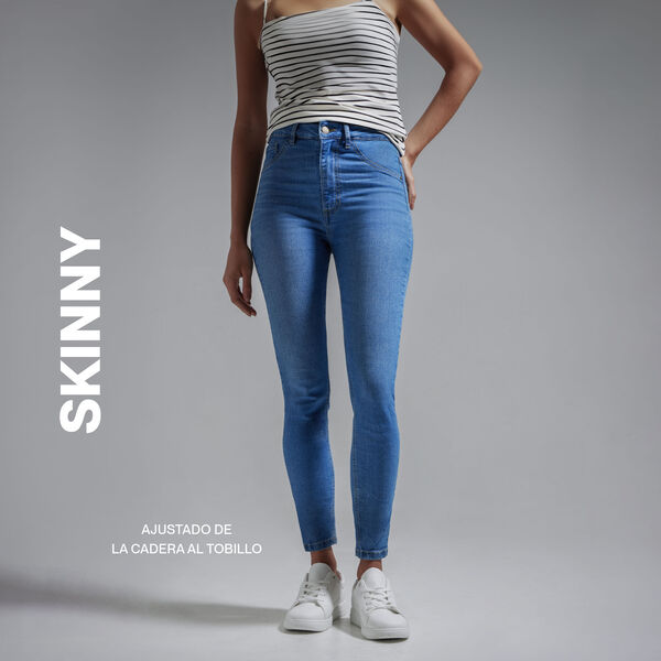 Jean Tipo Skinny Con Ruedo Desflecado, Azul, hi-res