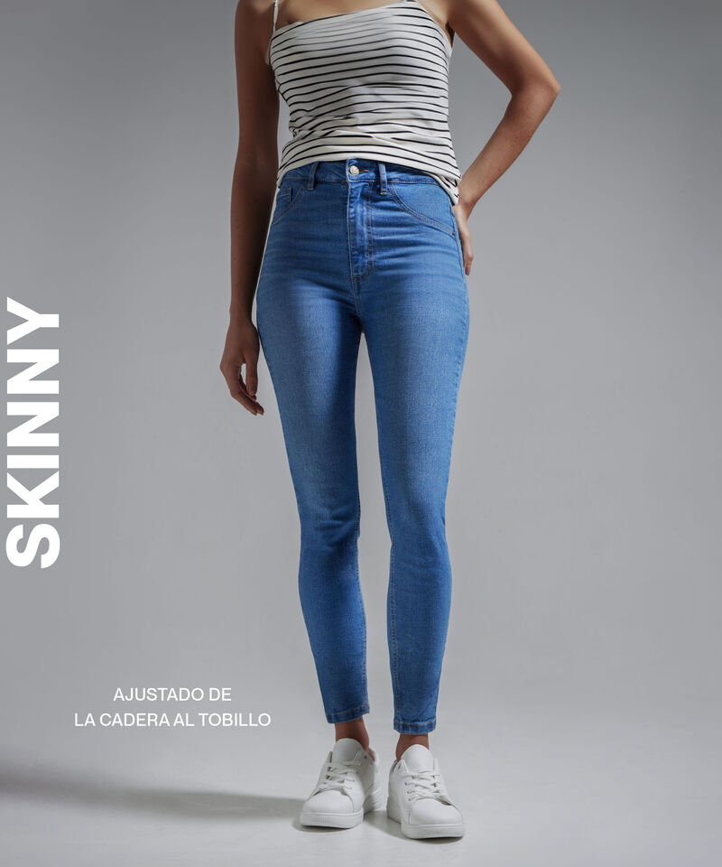 Jean Tipo Skinny Con Botonadura, Azul, hi-res