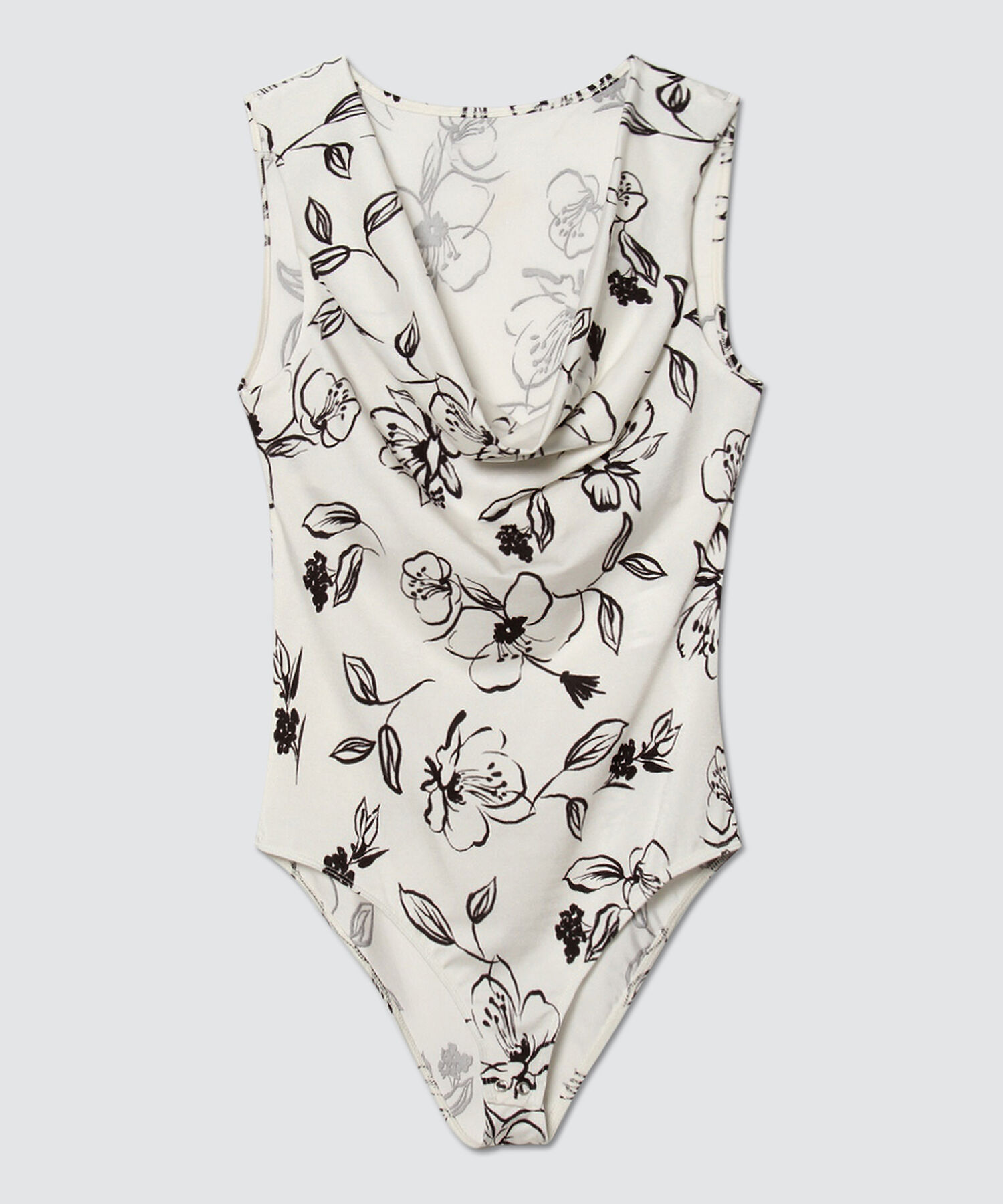 Body Estampado Con Cuello Drapeado, Negro, hi-res