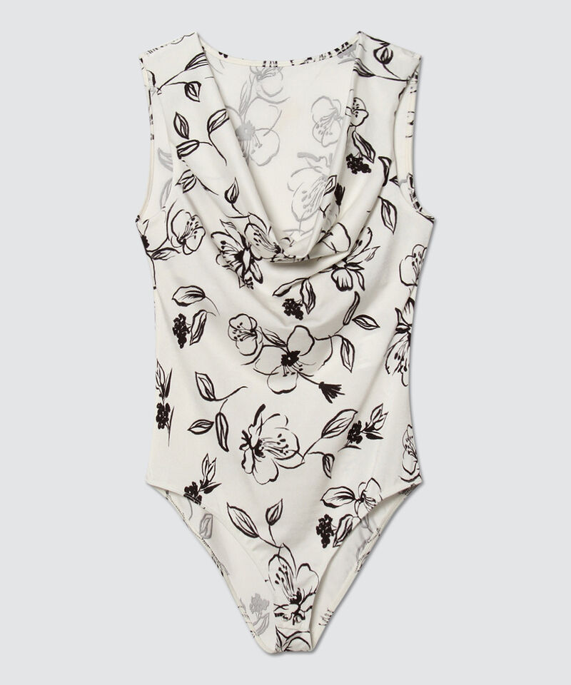 Body Estampado Con Cuello Drapeado, Negro, hi-res