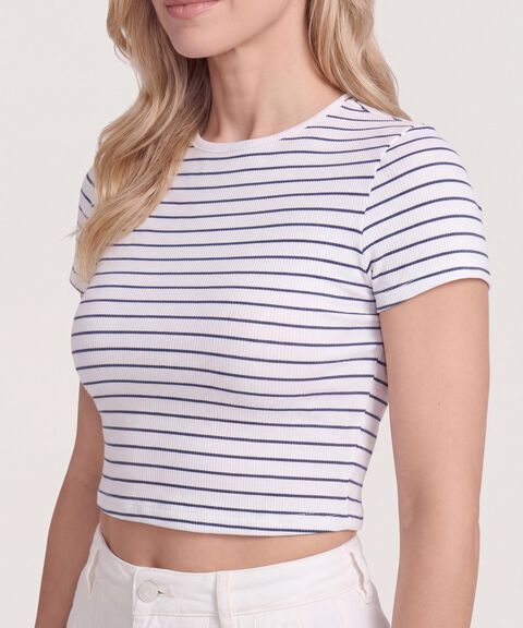 Camiseta Crop a Rayas, Crudo, hi-res