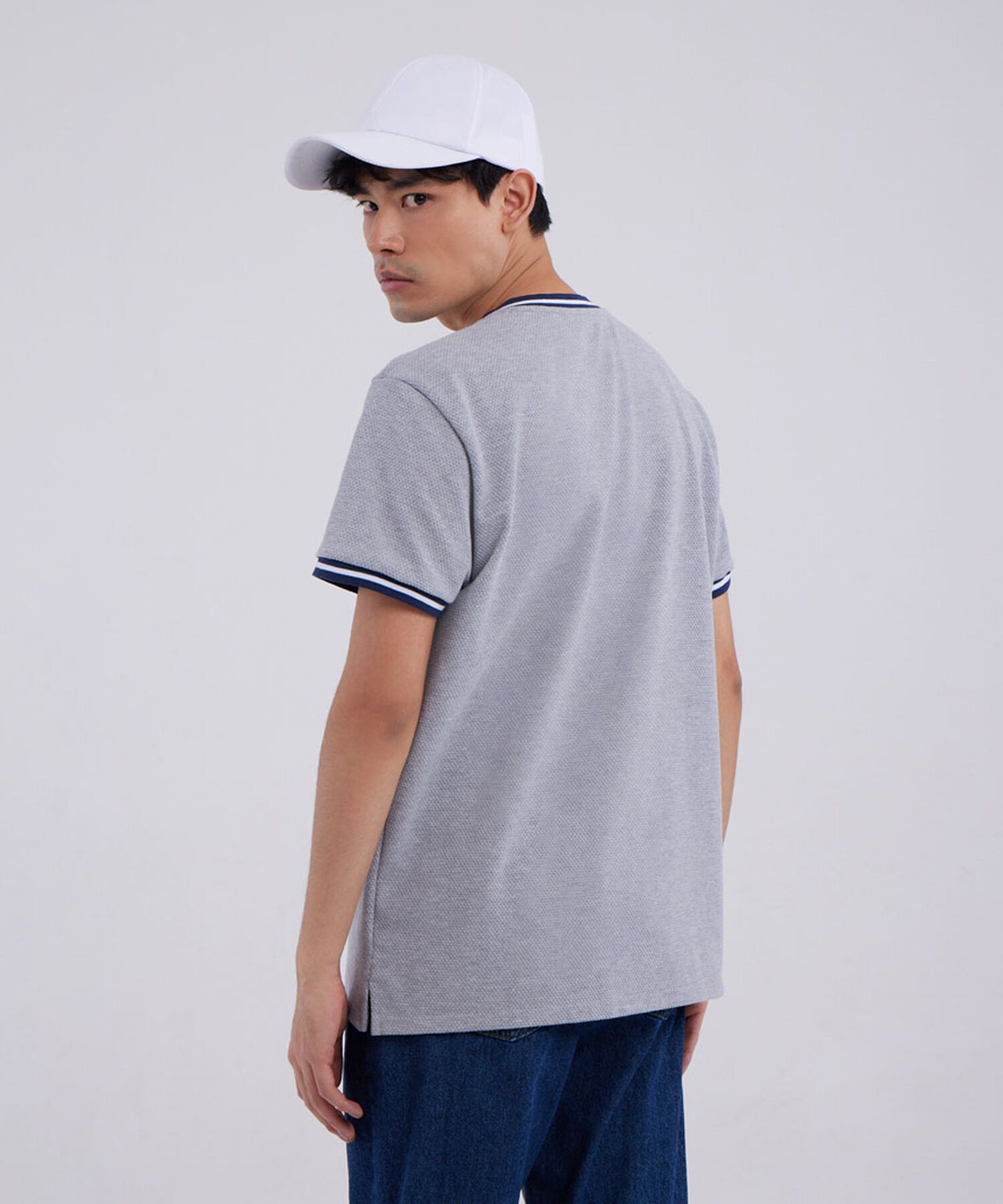Camiseta Tejida Manga Corta, Gris, hi-res
