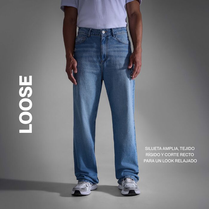 Jeans Loose Fit Tono Negro, Negro, hi-res