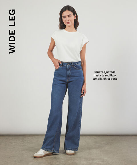 Jean Wide Led Para Mujer, Azul, hi-res