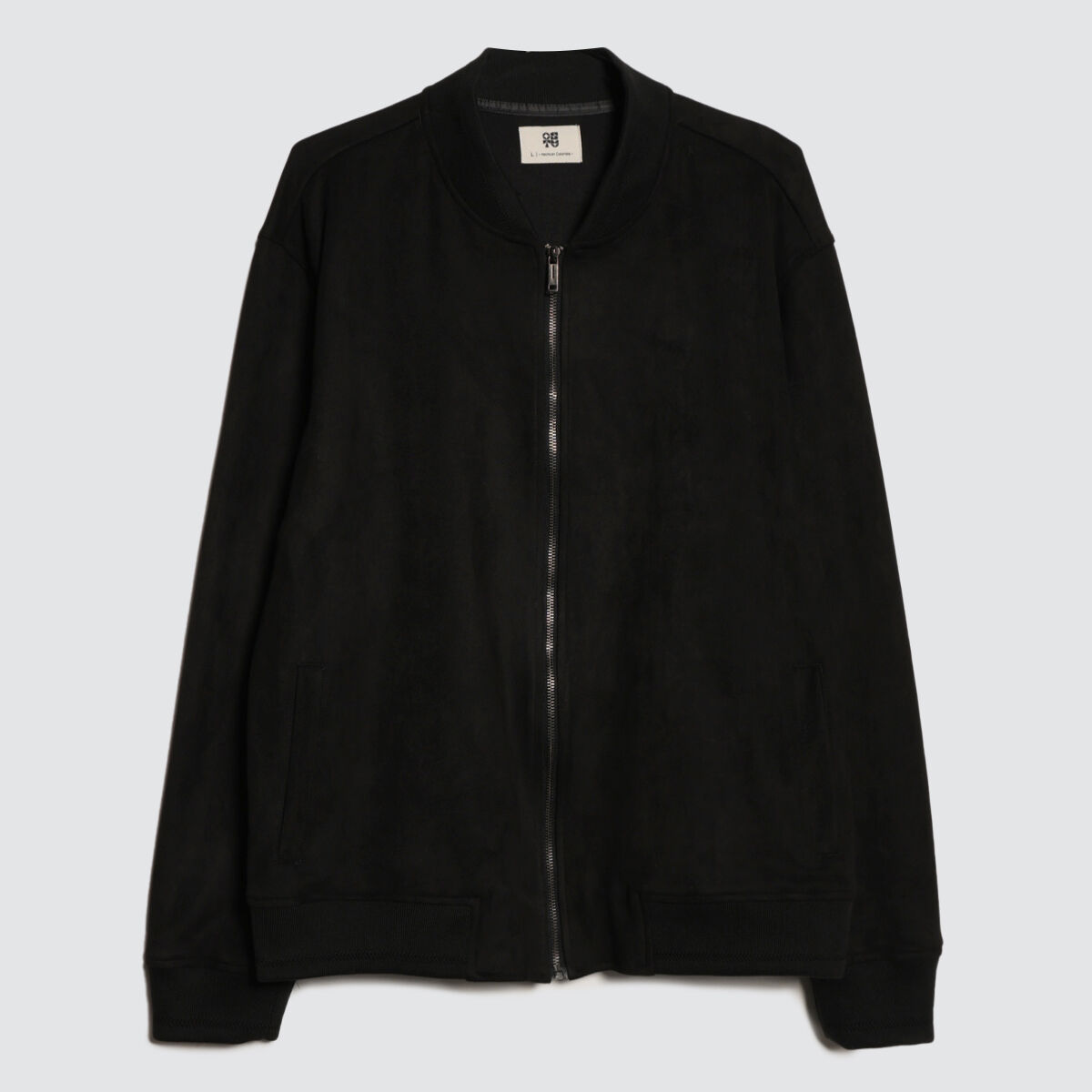 Chaqueta Tipo Bomber en Suede, Negro, hi-res