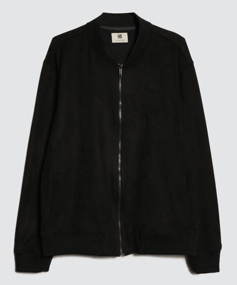 Chaqueta Tipo Bomber en Suede, Negro, hi-res