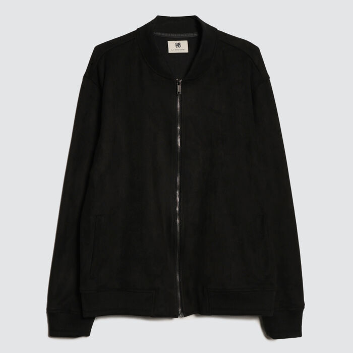 Chaqueta Tipo Bomber en Suede, Negro, hi-res
