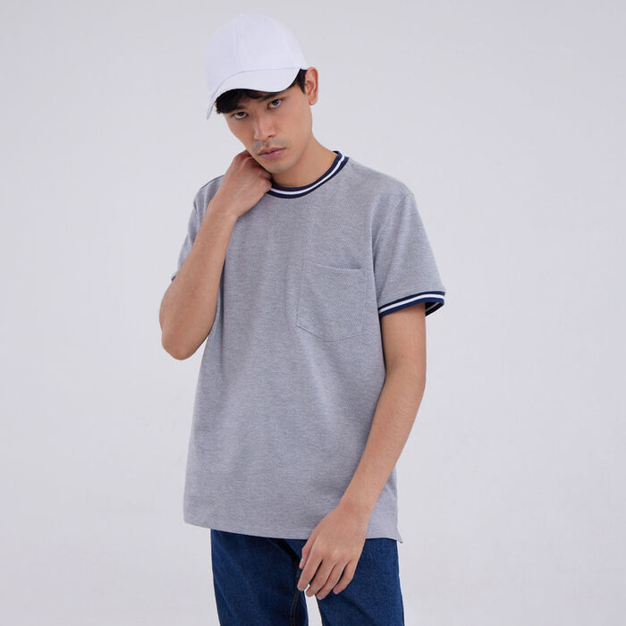 Camiseta Tejida Manga Corta, Gris, hi-res