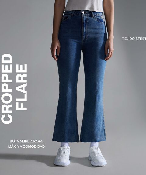 Jean Cropped Flare Con Aberturas, Azul, hi-res