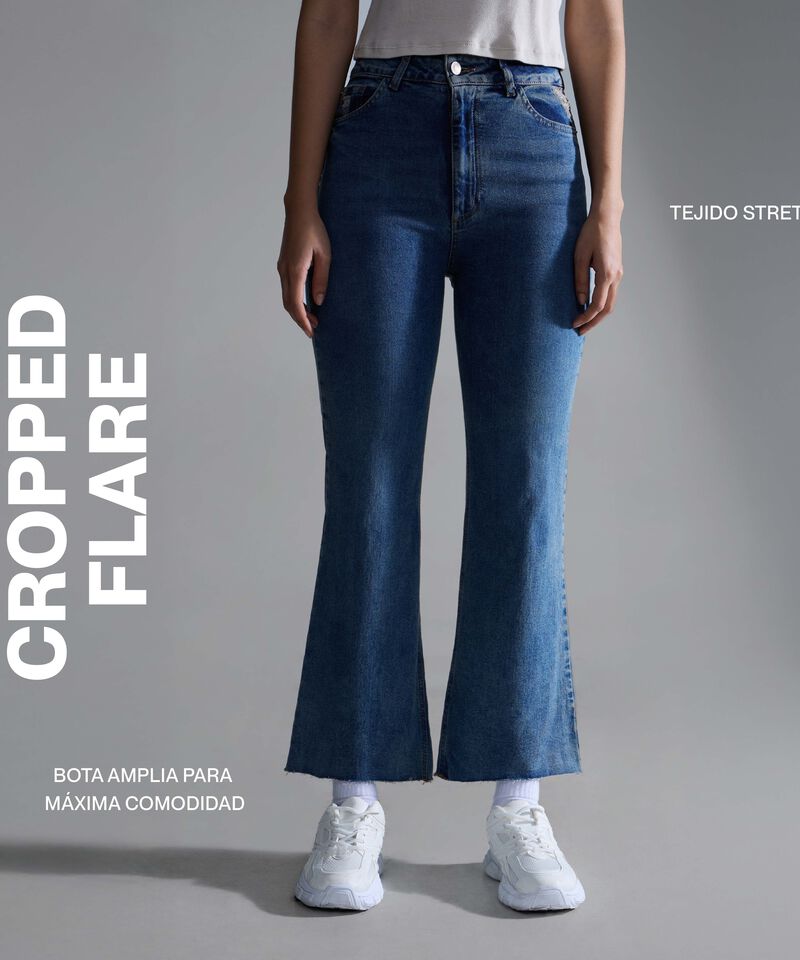 Jean Cropped Flare Con Aberturas, Azul, hi-res