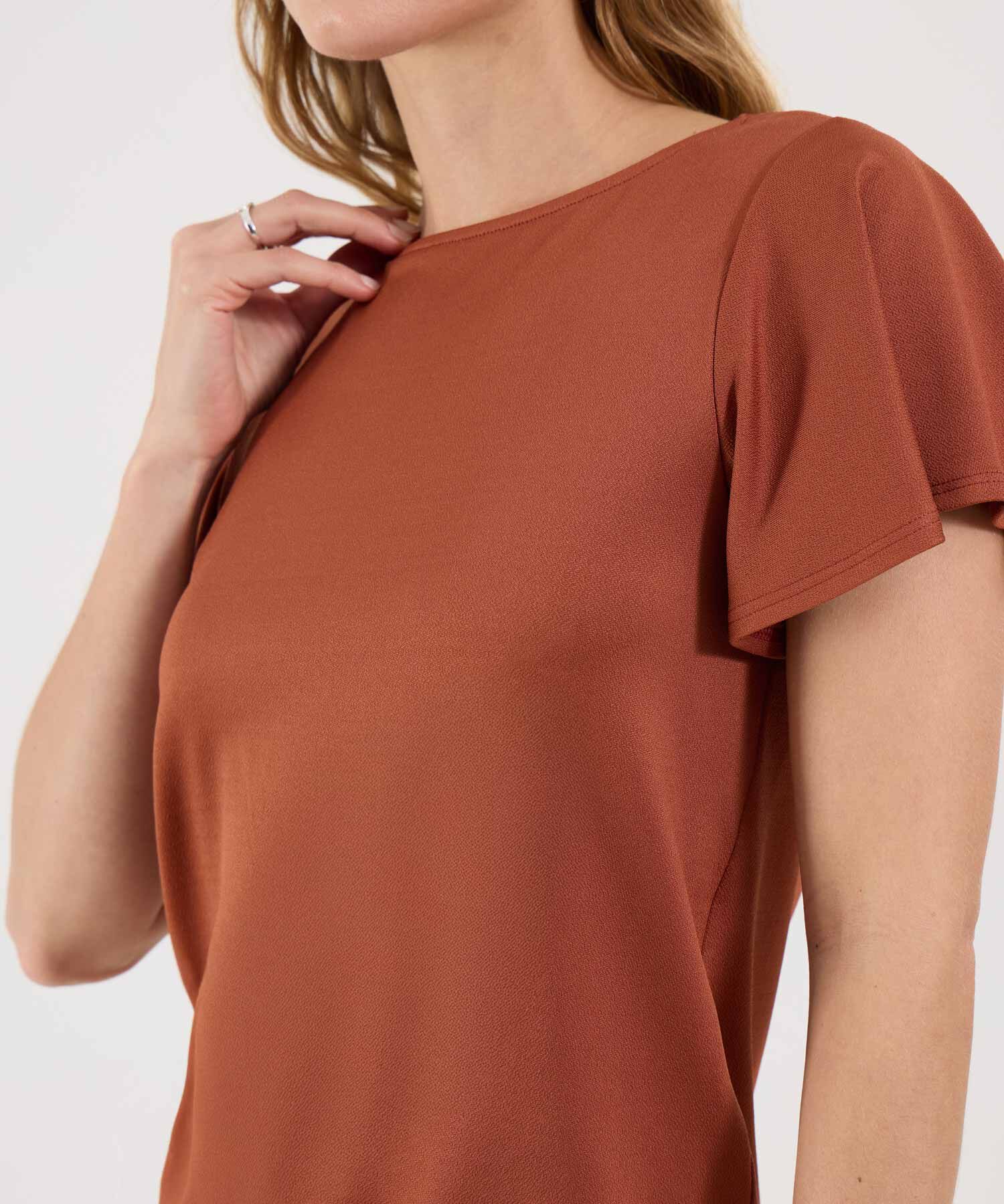 Camiseta Manga Corta con Vuelos, Terracota, hi-res