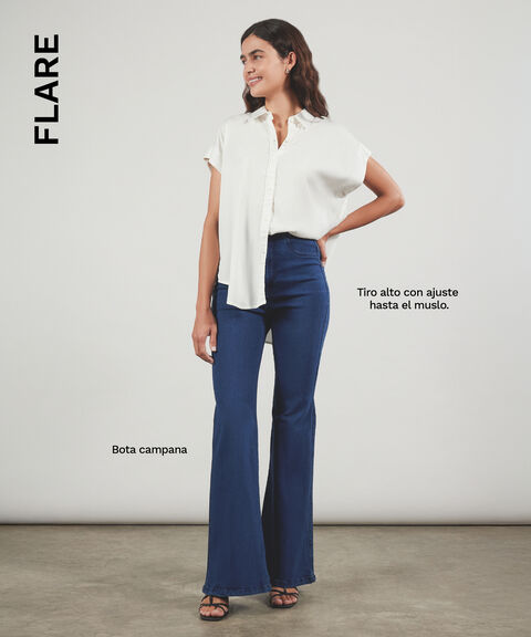Jeans Flare Con Aberturas, Azul, hi-res