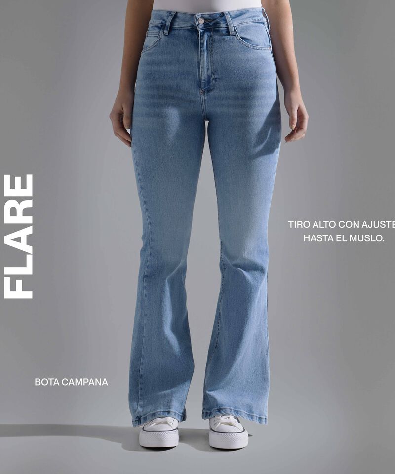 Jean Flare Con Bolsillos De Tapa, Azul, hi-res