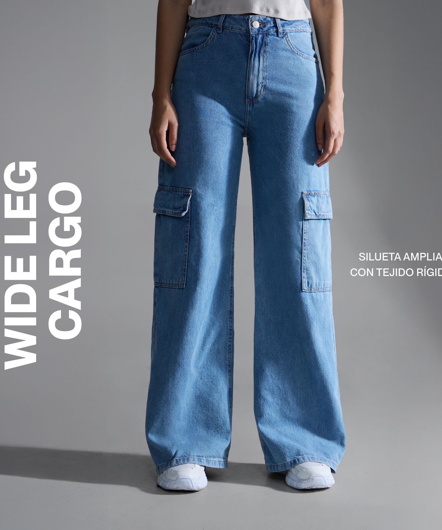 Jeans Wide Leg Cargo, Negro, hi-res