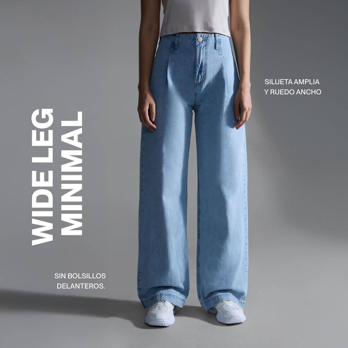 Jeans Wide Leg Tono Negro, Negro, hi-res