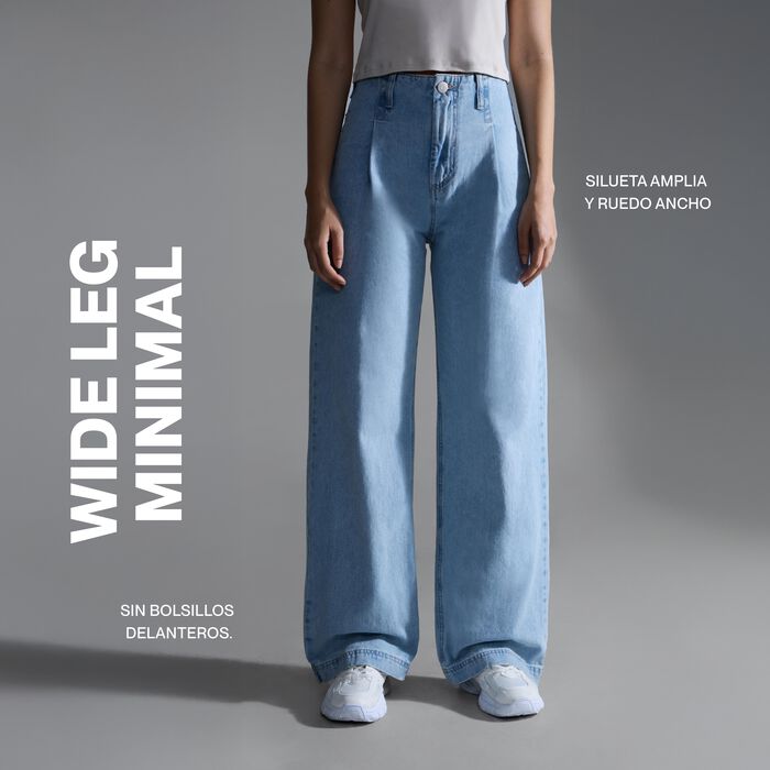Jeans Wide Leg Tono Negro, Negro, hi-res