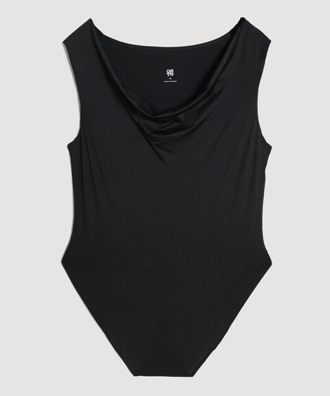 Body Sisa Escote Drapeado, Negro, hi-res