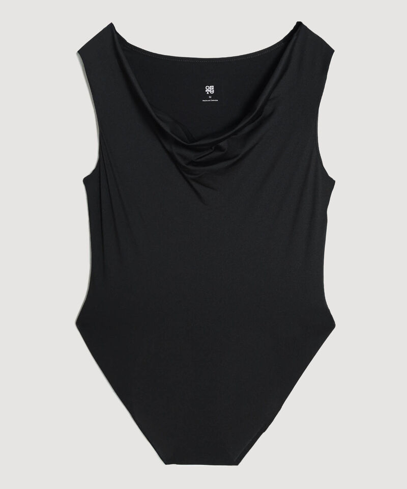 Body Sisa Escote Drapeado, Negro, hi-res