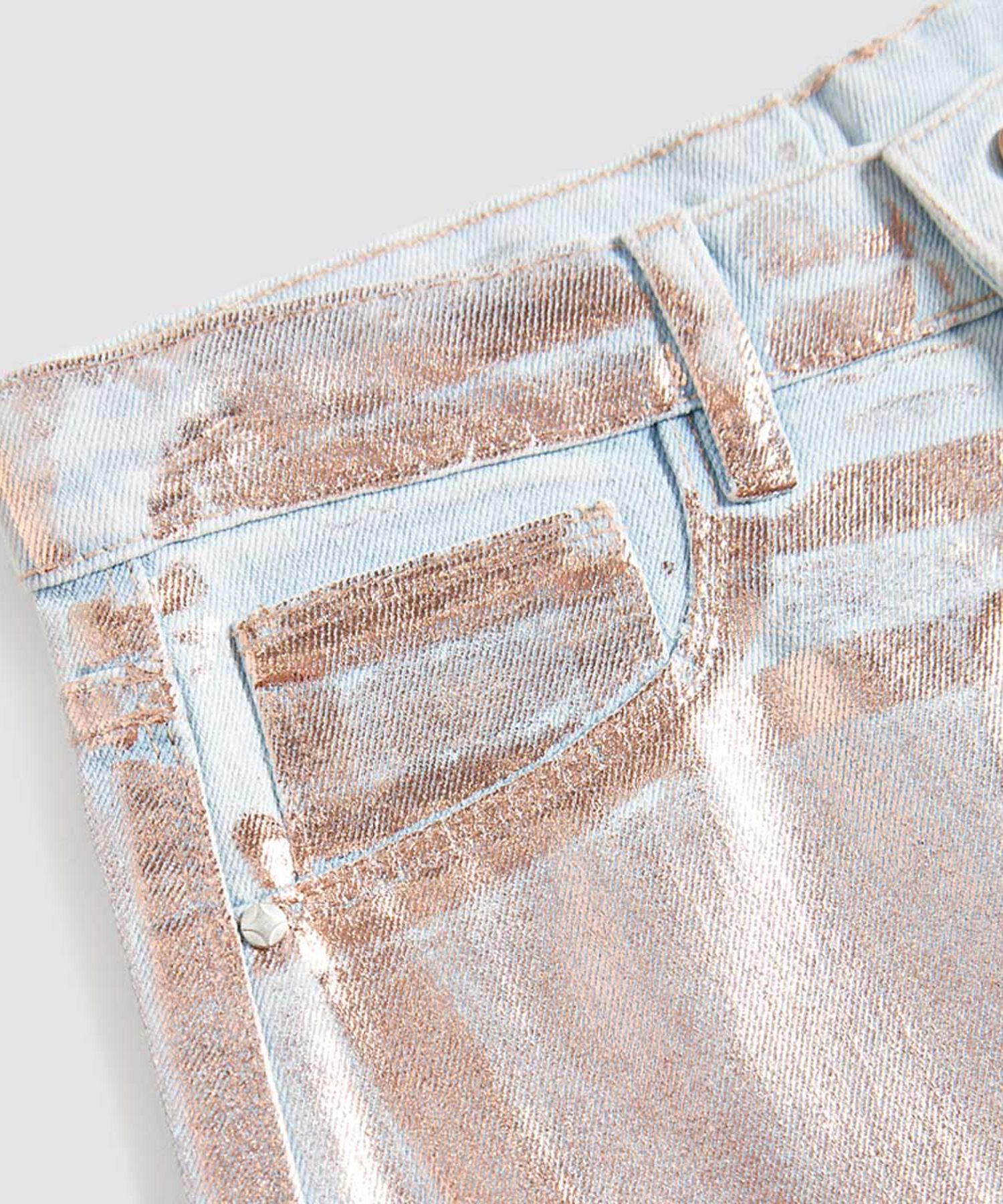 Jeans Wide Leg con Foil Rosa, AzulClaro, hi-res