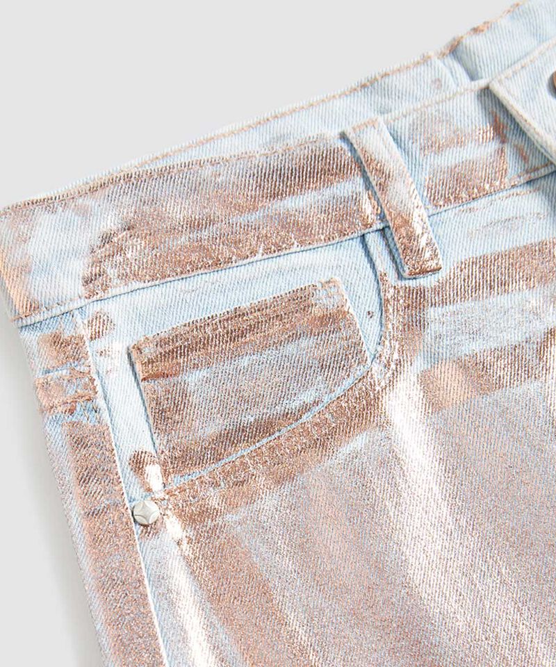 Jeans Wide Leg con Foil Rosa, AzulClaro, hi-res