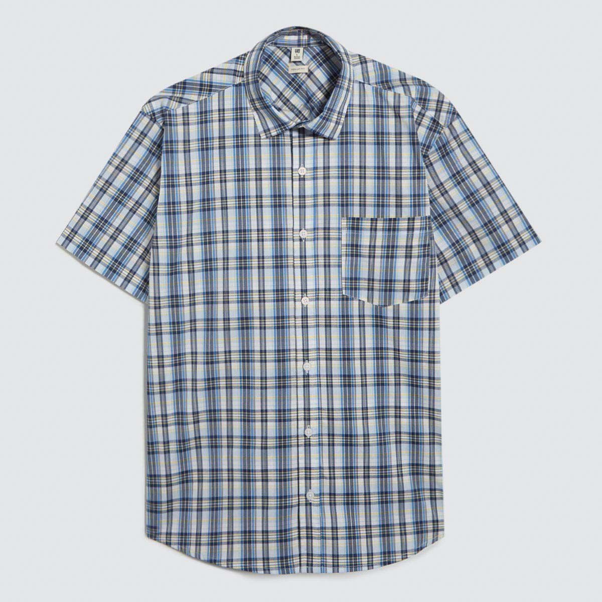 Camisa Manga Corta Estampada, Azul, hi-res