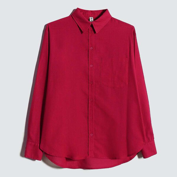Camisa en Efecto Lino, Rojo, hi-res