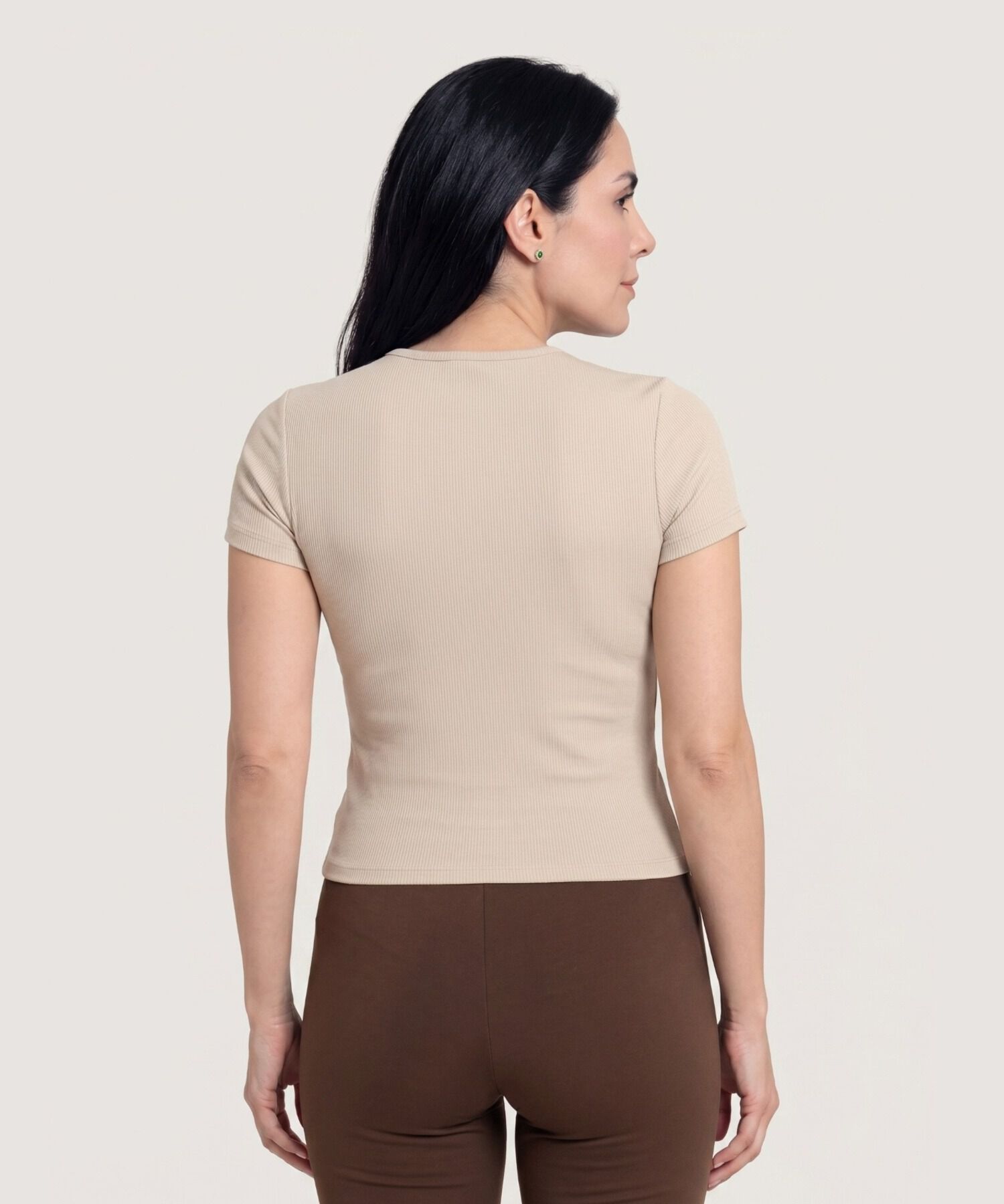 Camiseta Crop Top B&aacute;sico, Beige1, hi-res