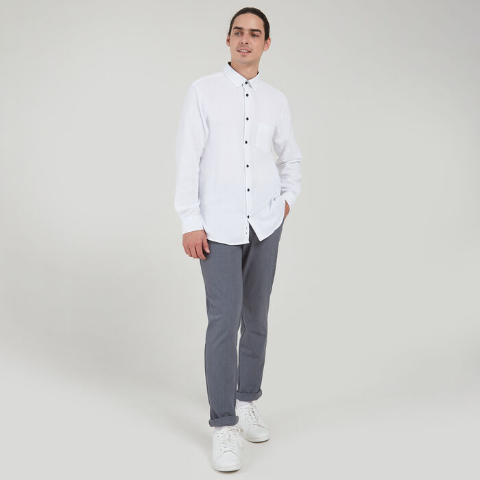 Camisa Manga Larga Con Button Down, Blanco, hi-res