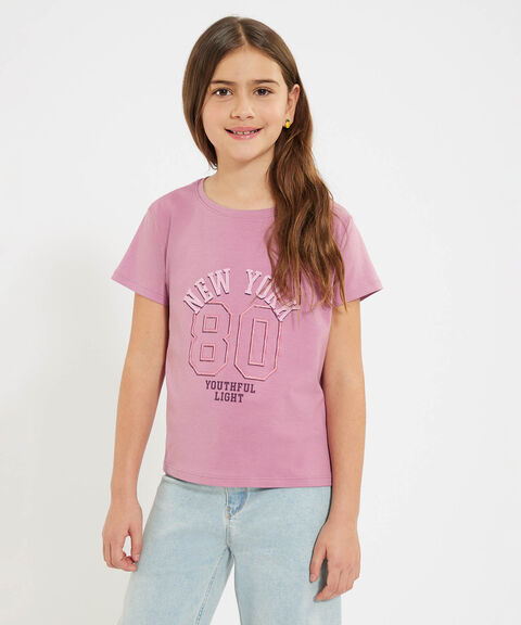 Camiseta Básica De Niña Algodón Y Poliéster, Cuello Redondo