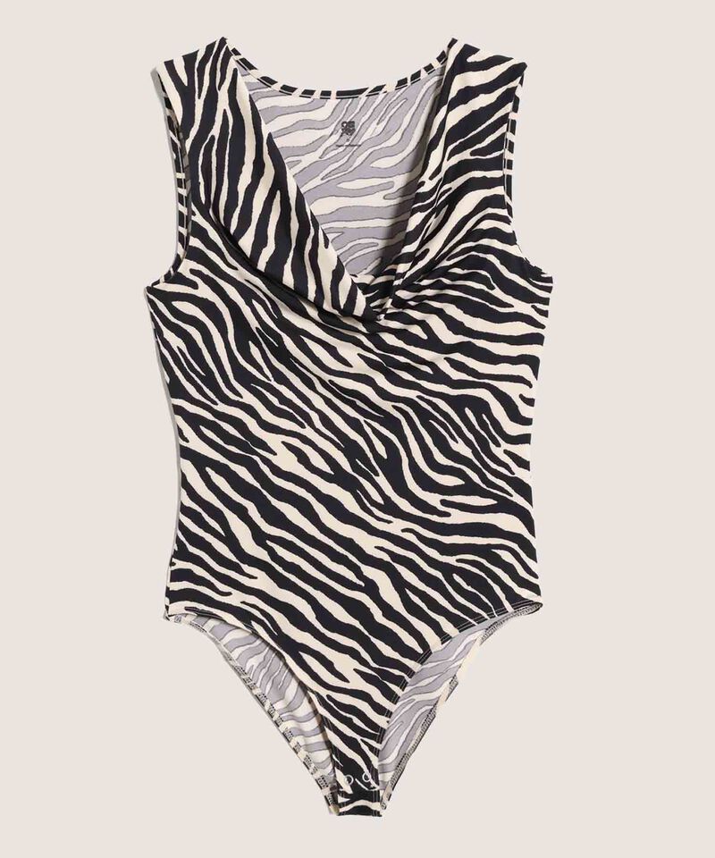 Body con Escote Drapeado, Negro, hi-res