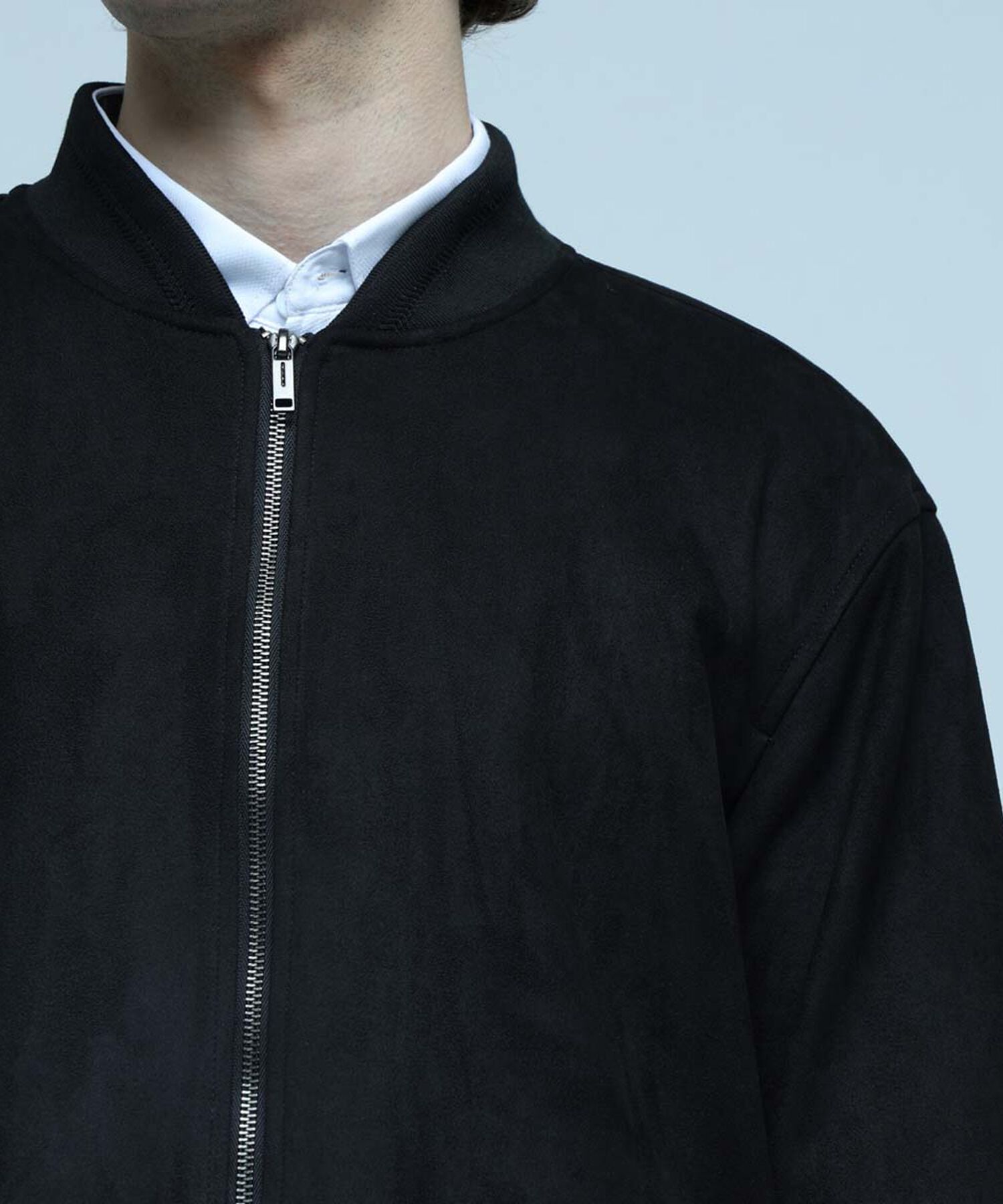 Chaqueta Tipo Bomber en Suede, Negro, hi-res