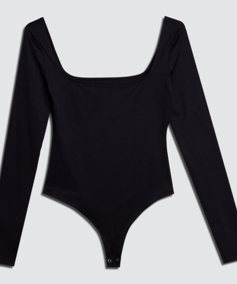 Body con Escote Cuadrado, Negro, hi-res