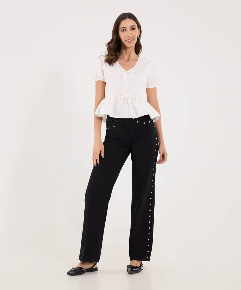 Set para Mujer Blusa Blanca y Jean con Brillo, , hi-res