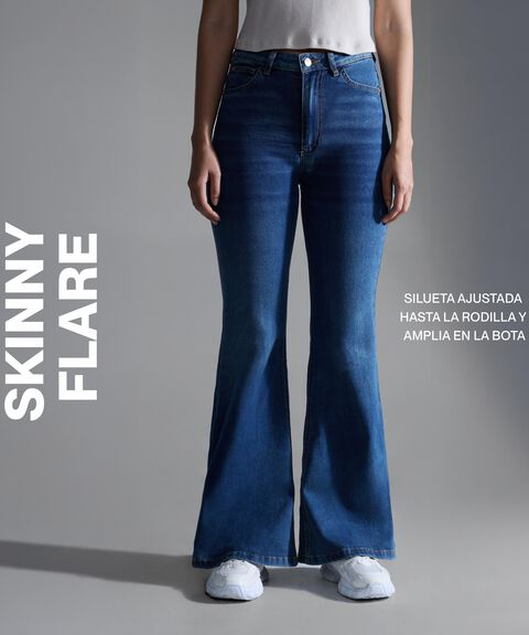 Jeans Skinny Flare Tono Oscuro, Azul, hi-res