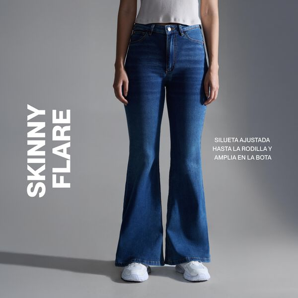 Jeans Skinny Flare Tono Claro, AzulClaro, hi-res