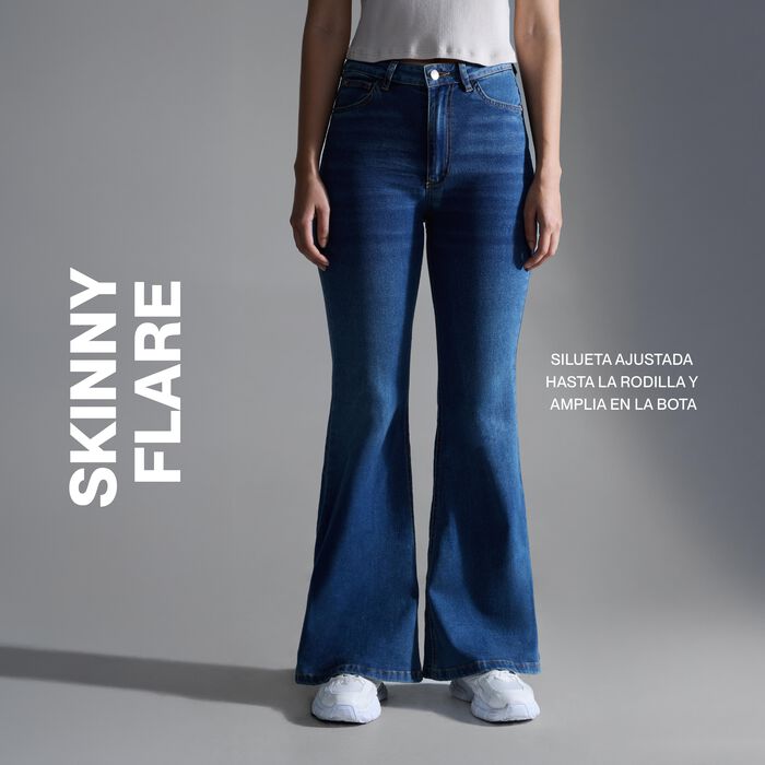 Jeans Skinny Flare Tono Claro, AzulClaro, hi-res