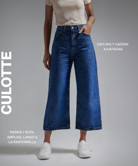 Jean Culotte En Strech Para Mujer, Azul, hi-res