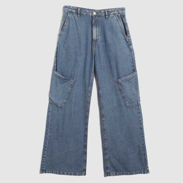 Jeans Wide Leg Cargo, Azul1, hi-res