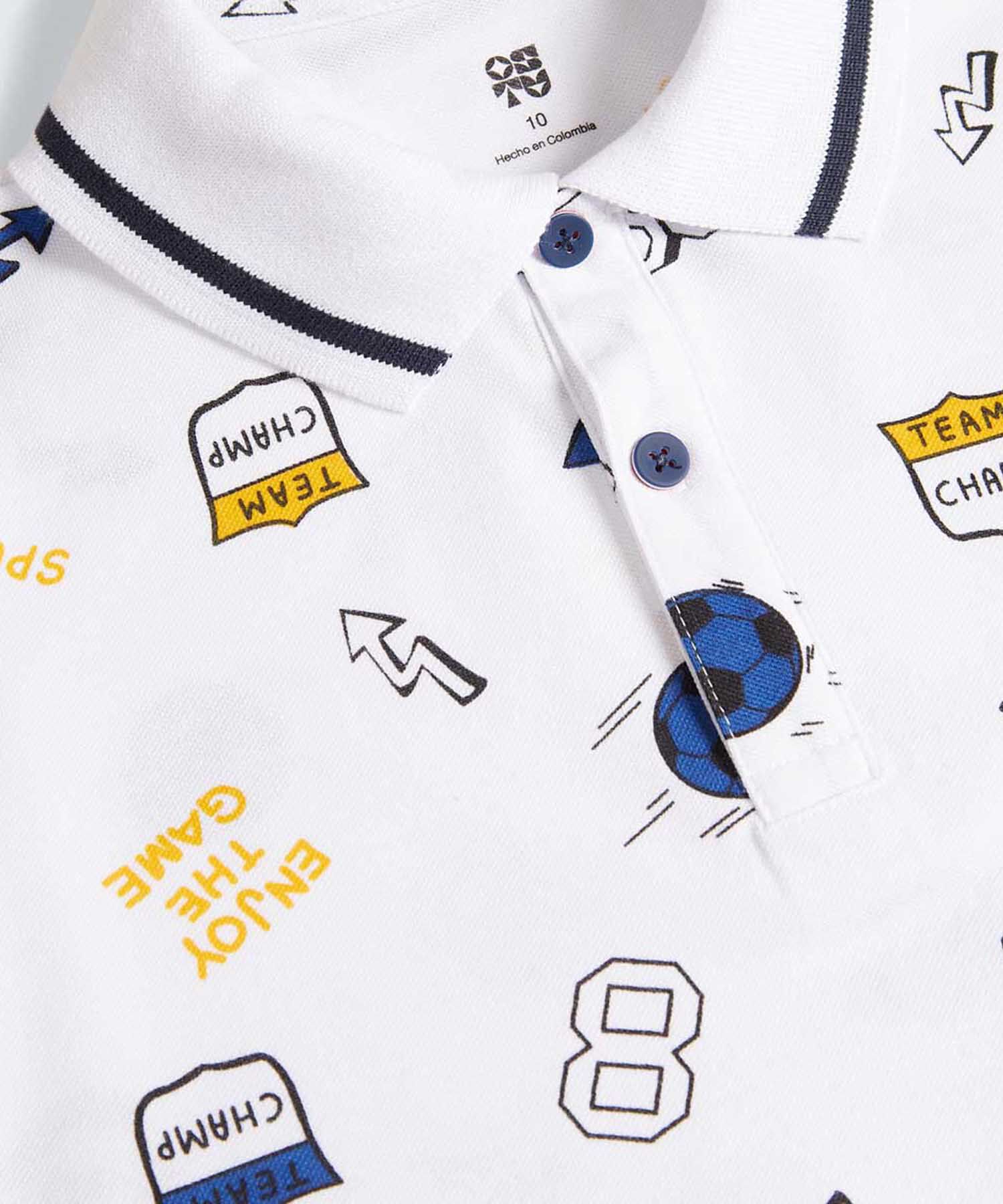 Polo Estampado Deportivo, Blanco, hi-res