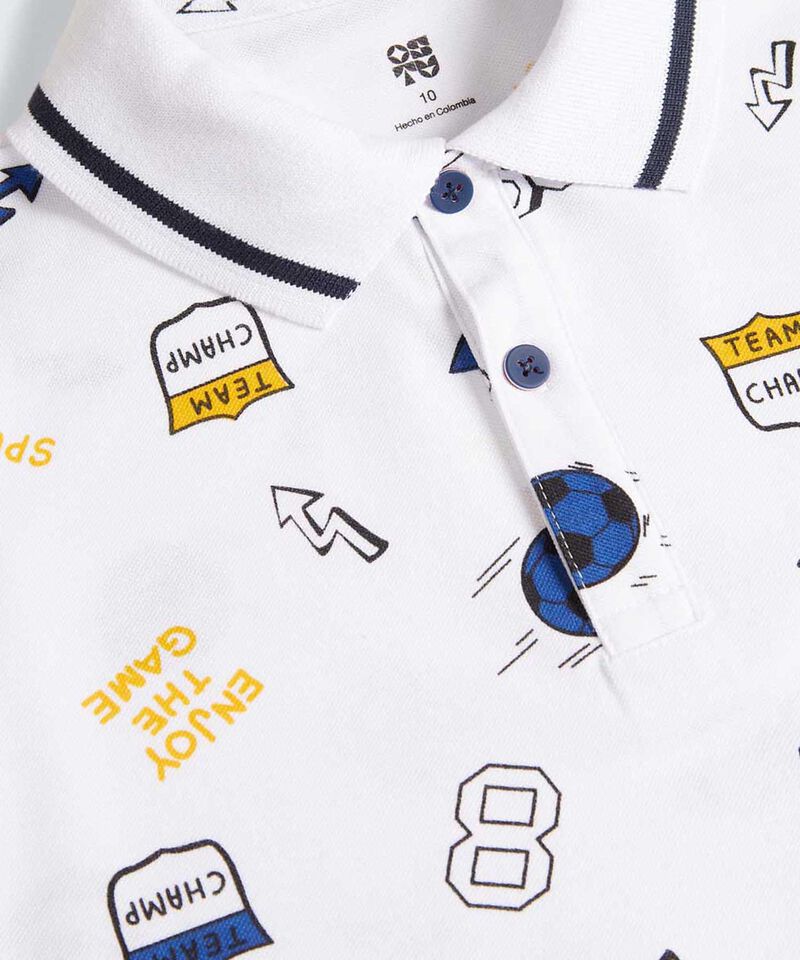Polo Estampado Deportivo, Blanco, hi-res