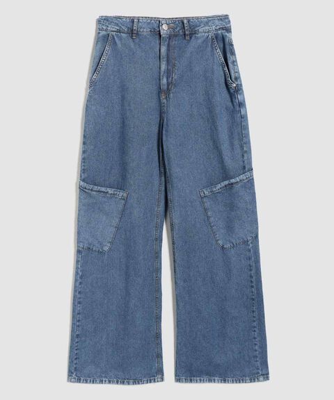 Jeans Wide Leg Cargo, AzulMedio, hi-res