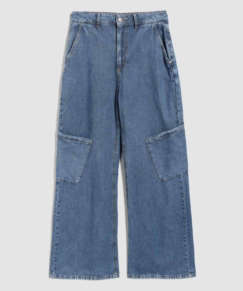 Jeans Wide Leg Cargo, AzulMedio, hi-res