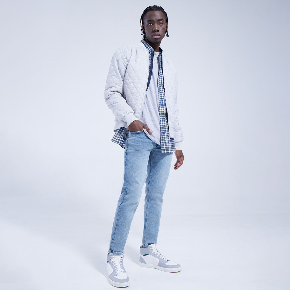 Camisa a cuadros con jeans hombre online