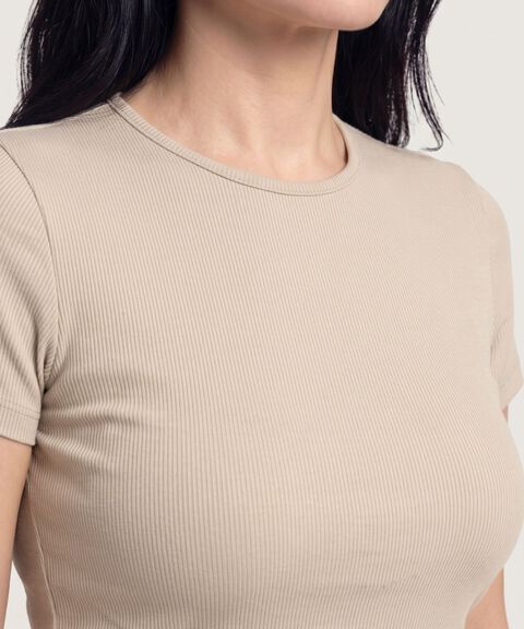 Camiseta Crop Top B&aacute;sico, Beige1, hi-res