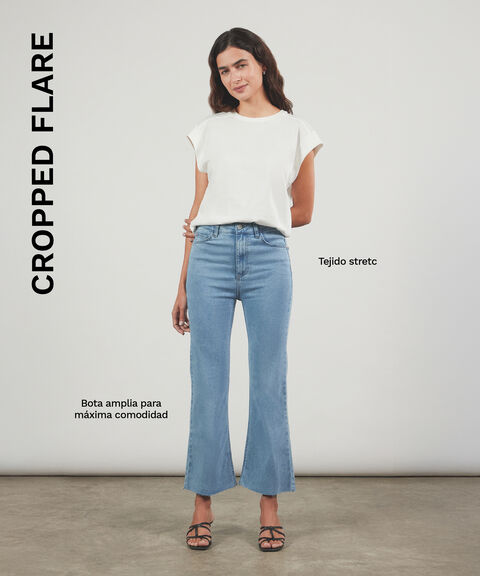 Jeans Cropped Flare Verde, VerdeClaro, hi-res