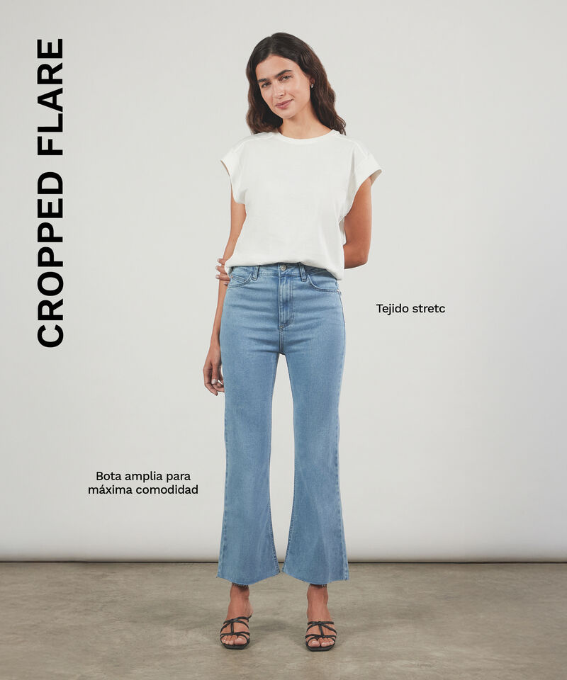 Jeans Cropped Flare Verde, VerdeClaro, hi-res