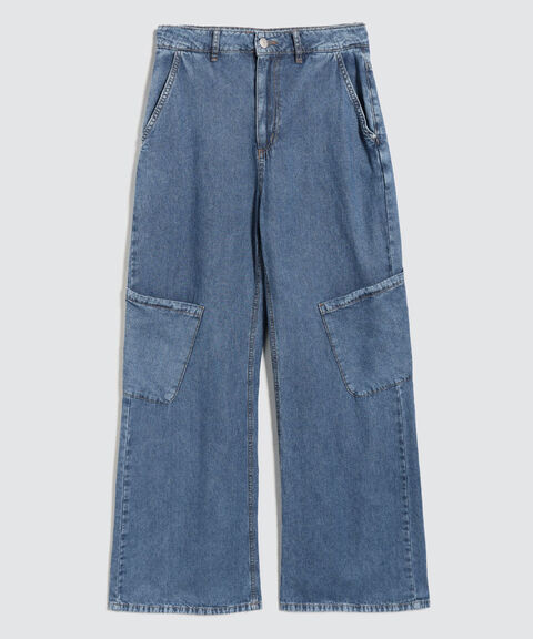 Jeans Wide Leg Cargo, AzulMedio, hi-res