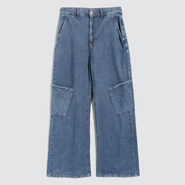 Jeans Wide Leg Cargo, AzulMedio, hi-res